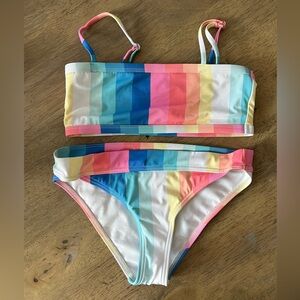 Girls Billabong Rainbow Stripe Bikini Set - Multicolor